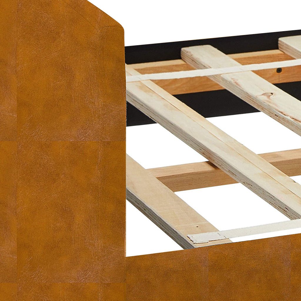 Edgar Daybed In Dark Sapphire Blue Velvet Or Faux Leather In Camel Colour w/ Mattress Add On