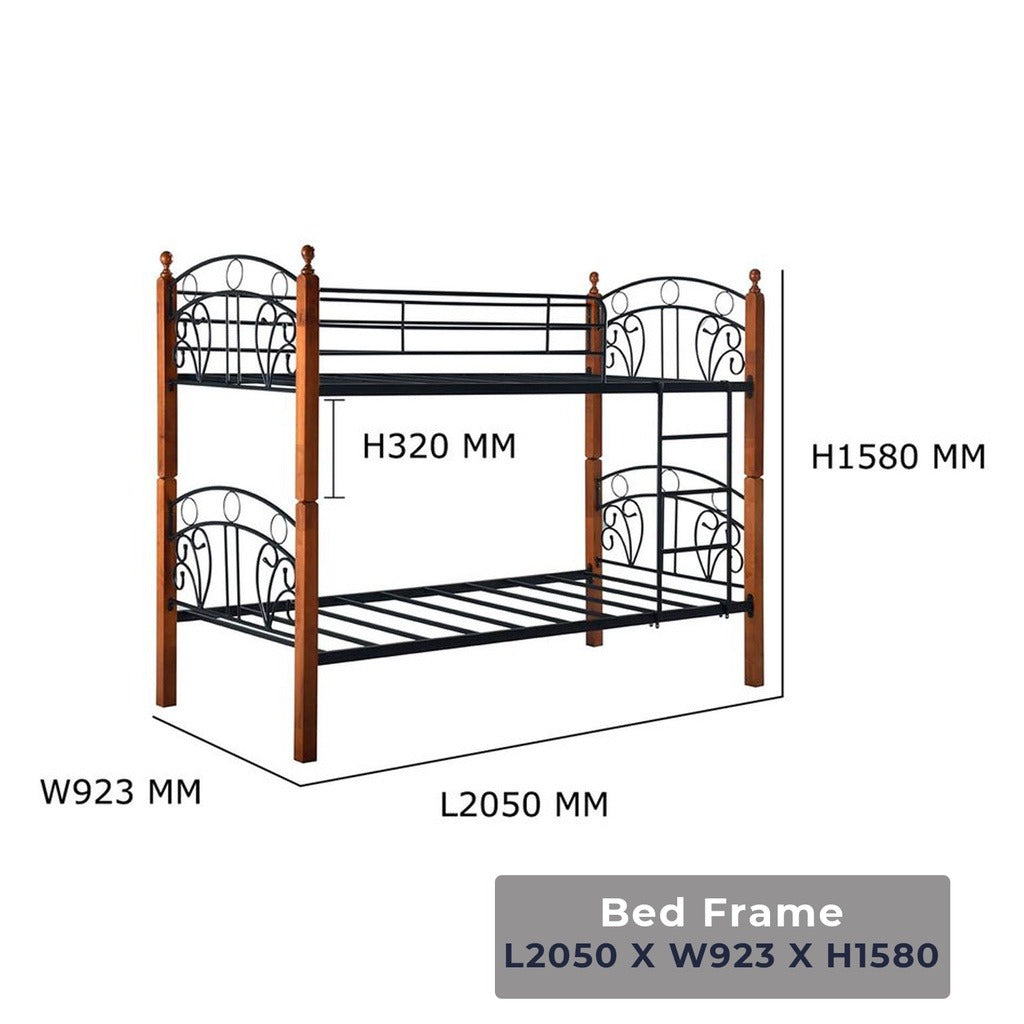 Orra Double Decker / Strong Metal Bar With Solid Wood / Splitable Bed / 1 Double Decker Convertible to 2 w/ Mattress Add On