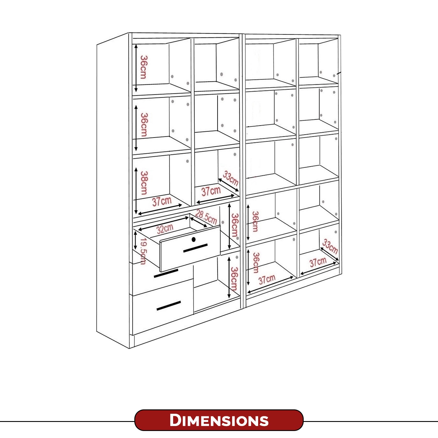 Darra Series 3 Bookshelf With Glass Doors In 3 Colors