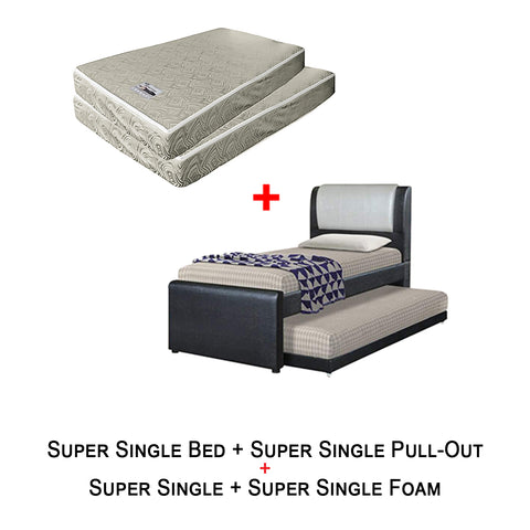 Image of Riella Bed Frame + 6 Inch Foam/ Bonnell Spring Mattress In Single, Super Single Size