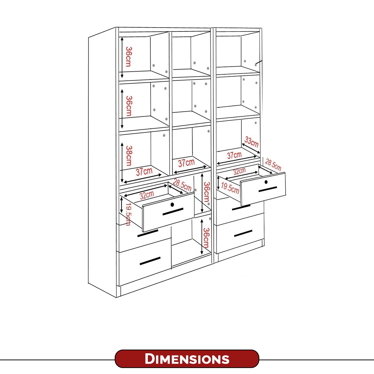 Darra Series 6 Bookshelf With Glass Doors In 3 Colors