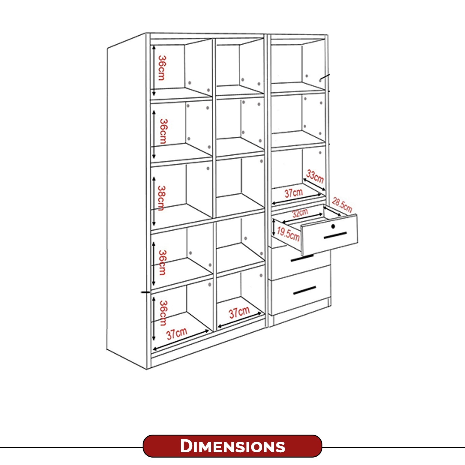 Darra Series 7 Bookshelf With Glass Doors In 3 Colors