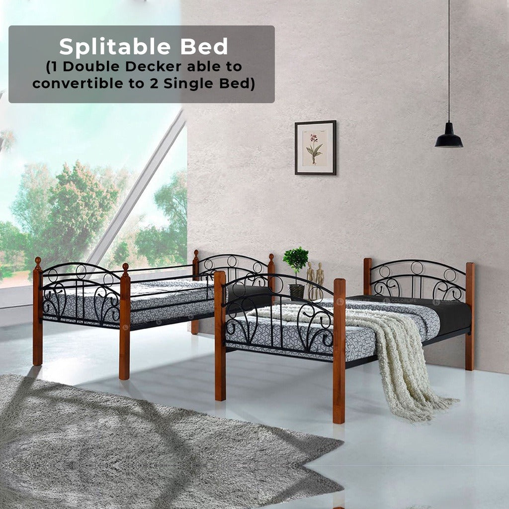 Orra Double Decker / Strong Metal Bar With Solid Wood / Splitable Bed / 1 Double Decker Convertible to 2 w/ Mattress Add On