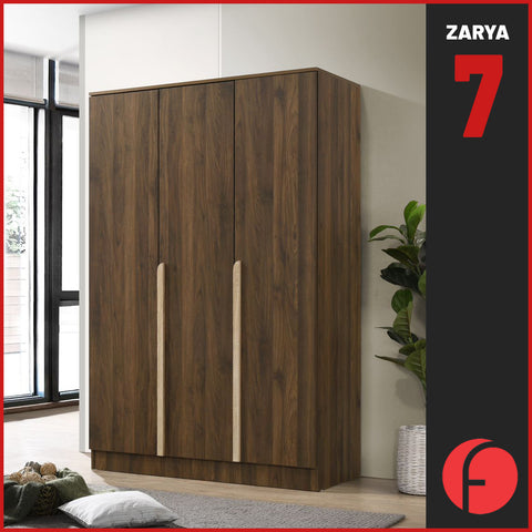 Image of Zarya Series 7 Tall 3 Door Wardrobe Cabinet In Walnut Colour