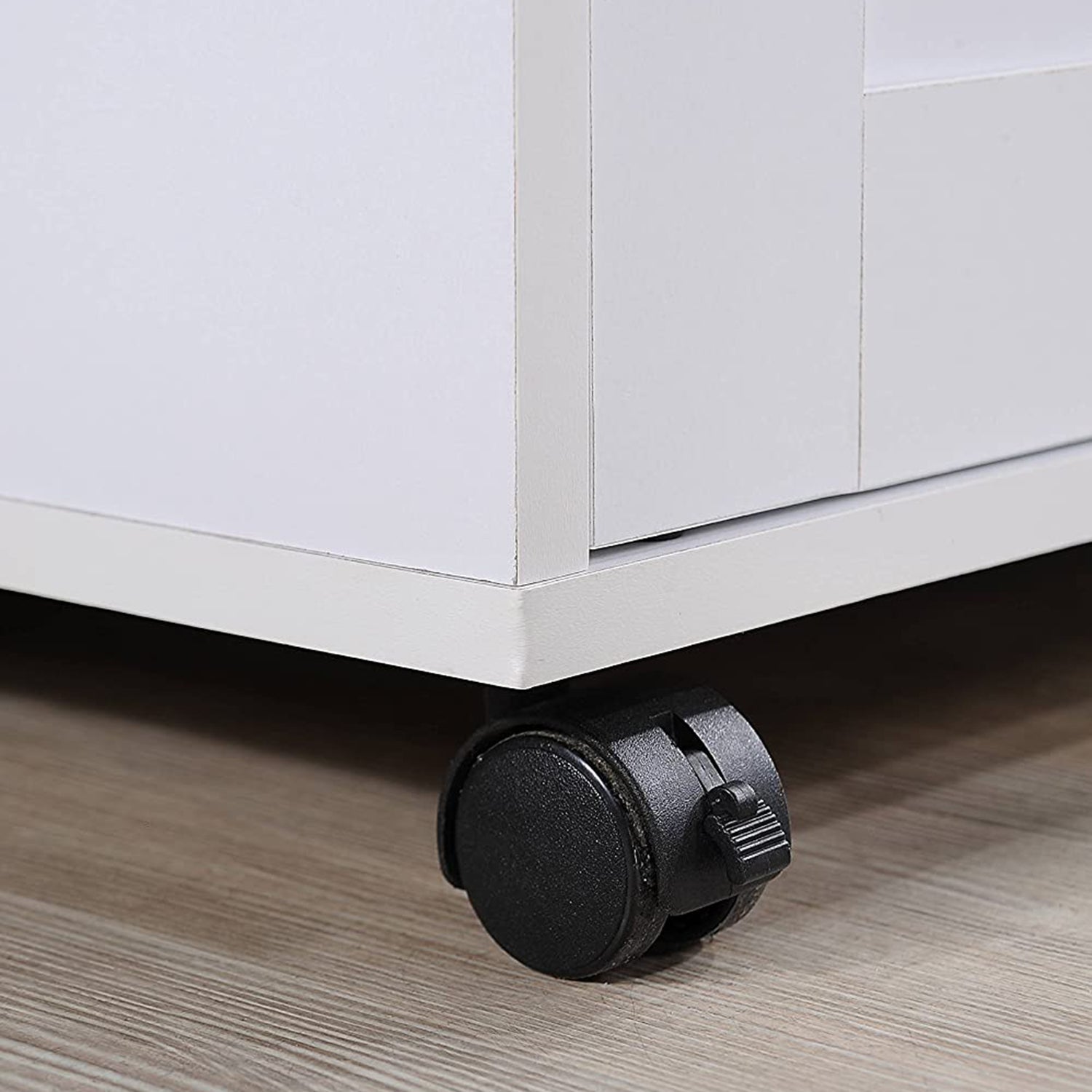 CAROL Mobile Kitchen Island/Storage Cabinet 2 Door with 4 Wheel Trolley Pantry White Color Solid Table Top