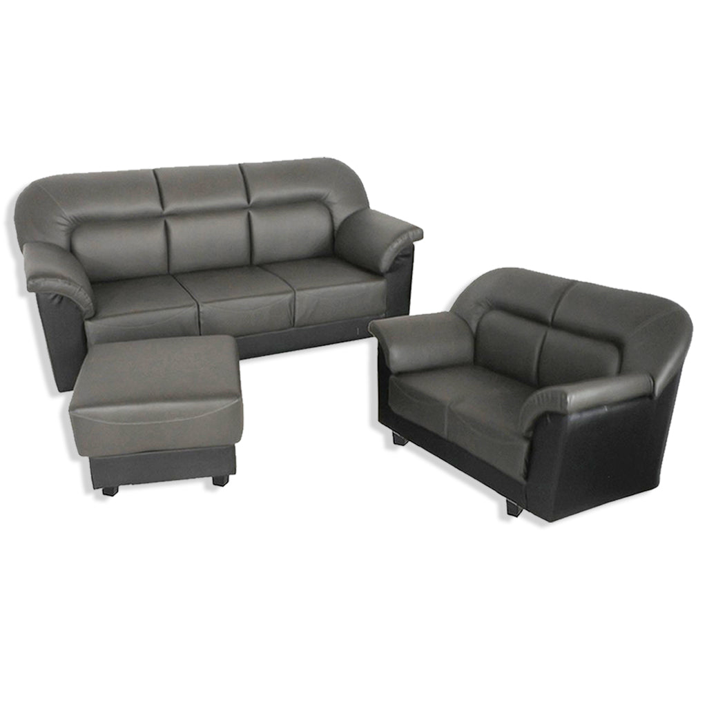 3 Seater Faux Leather Sofa With Ottoman