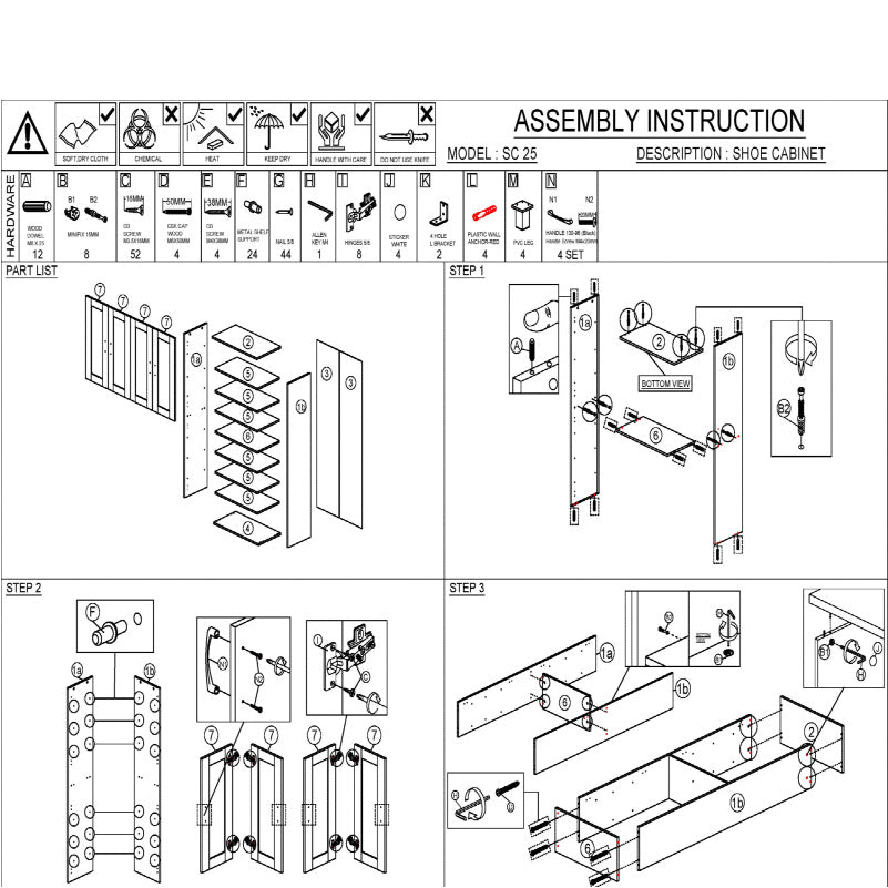 HEMNES 4 Doors Shoe Cabinet / Multi Function Shoe Rack / Strong Construction Laminate Wood