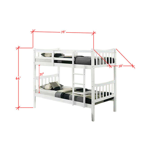 Image of Konka Series 3 Wooden Bunk Bed Frame White In Single Size