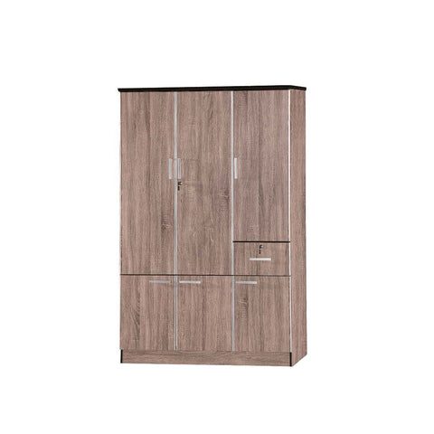 Image of Zara Series 1 Wardrobe 3-Door Cabinet with Drawer in Brown