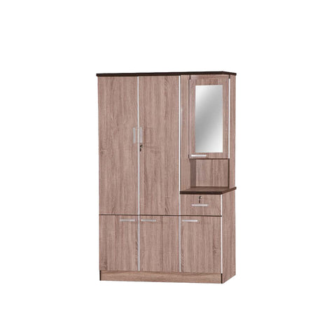 Aries Series 1 Wardrobe 3-Door with Dresser in Brown