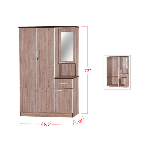 Image of Aries Series 1 Wardrobe 3-Door with Dresser in Brown