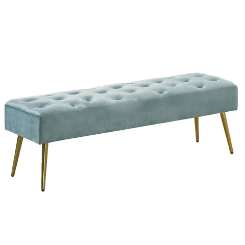 Image of Eliza Bench/Chair / Aqua Grey Velvet Fabric / Wooden Base with the High Density Foam