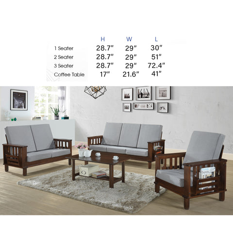 Jawee Living Room Set 1 Wooden Sofa Set Removable Fabric Covers with Coffee Table