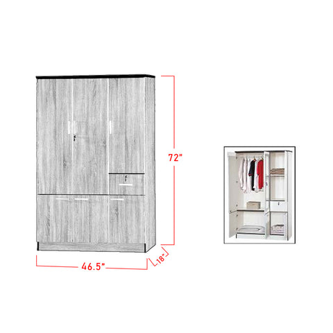 Image of Zara Series 1 Wardrobe 3-Door Cabinet with Drawer in Brown