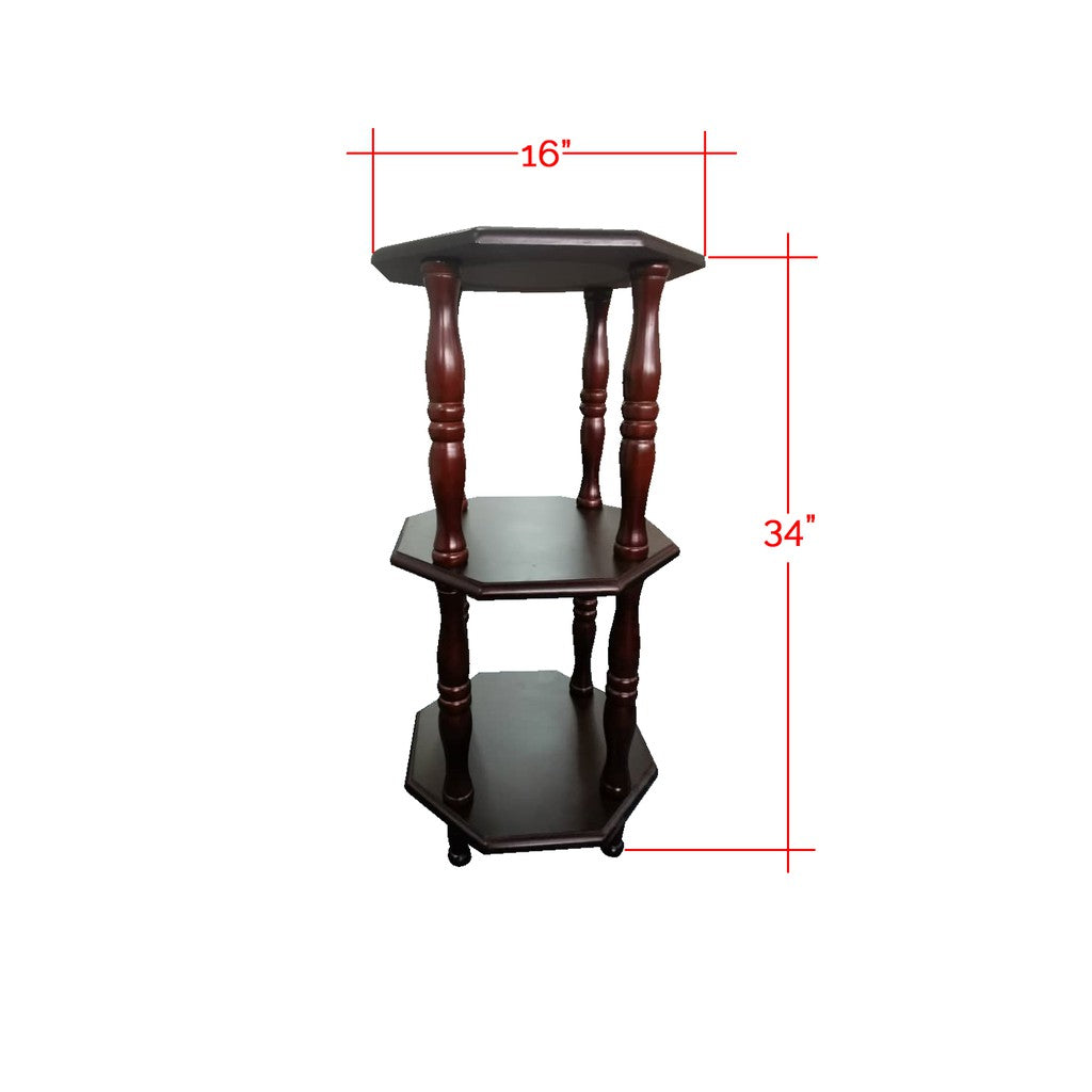 Ada Vintage 2 Tier Octagon Display Shelf In Brown-Side Table-Furnituremart.sg