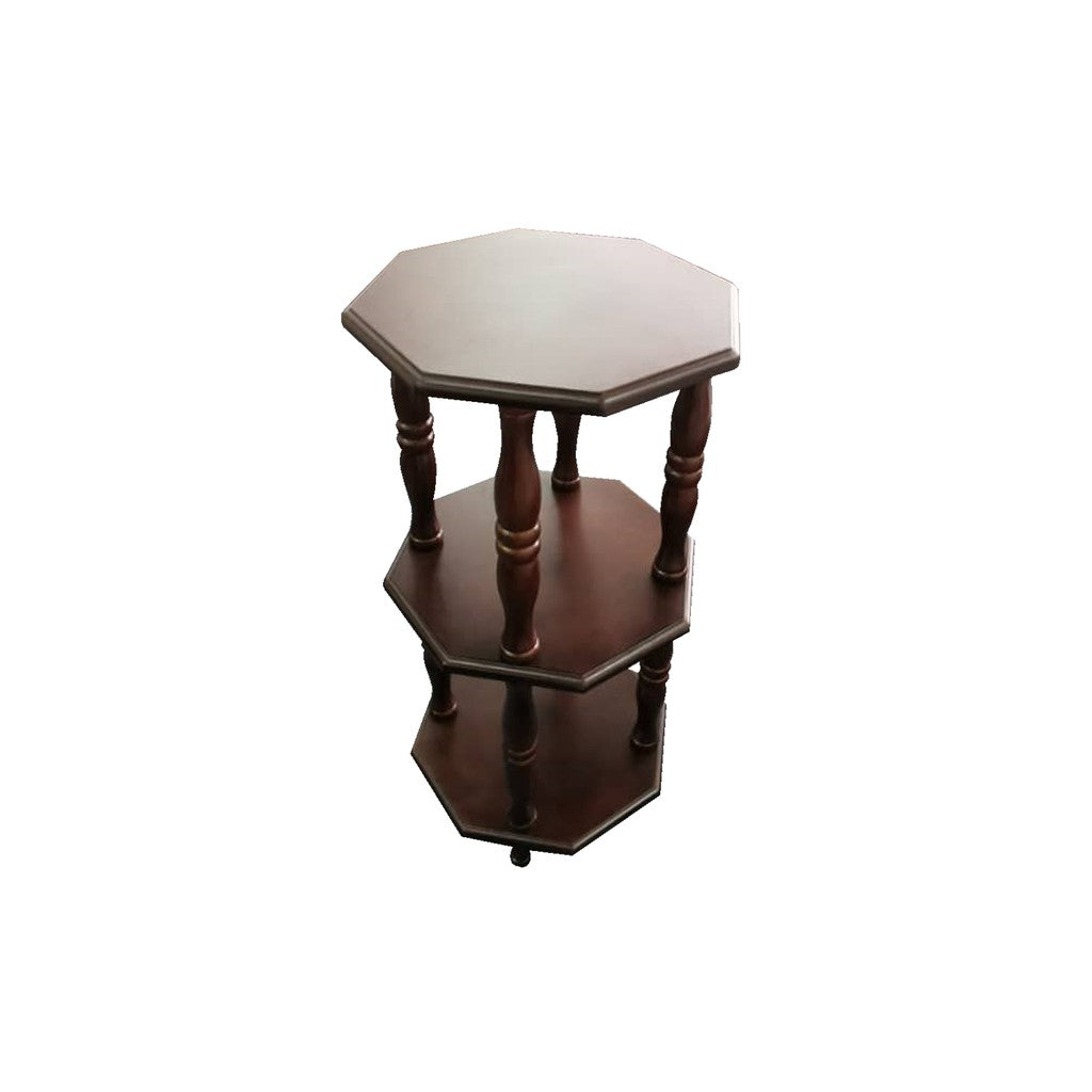Ada Vintage 2 Tier Octagon Display Shelf In Brown-Side Table-Furnituremart.sg
