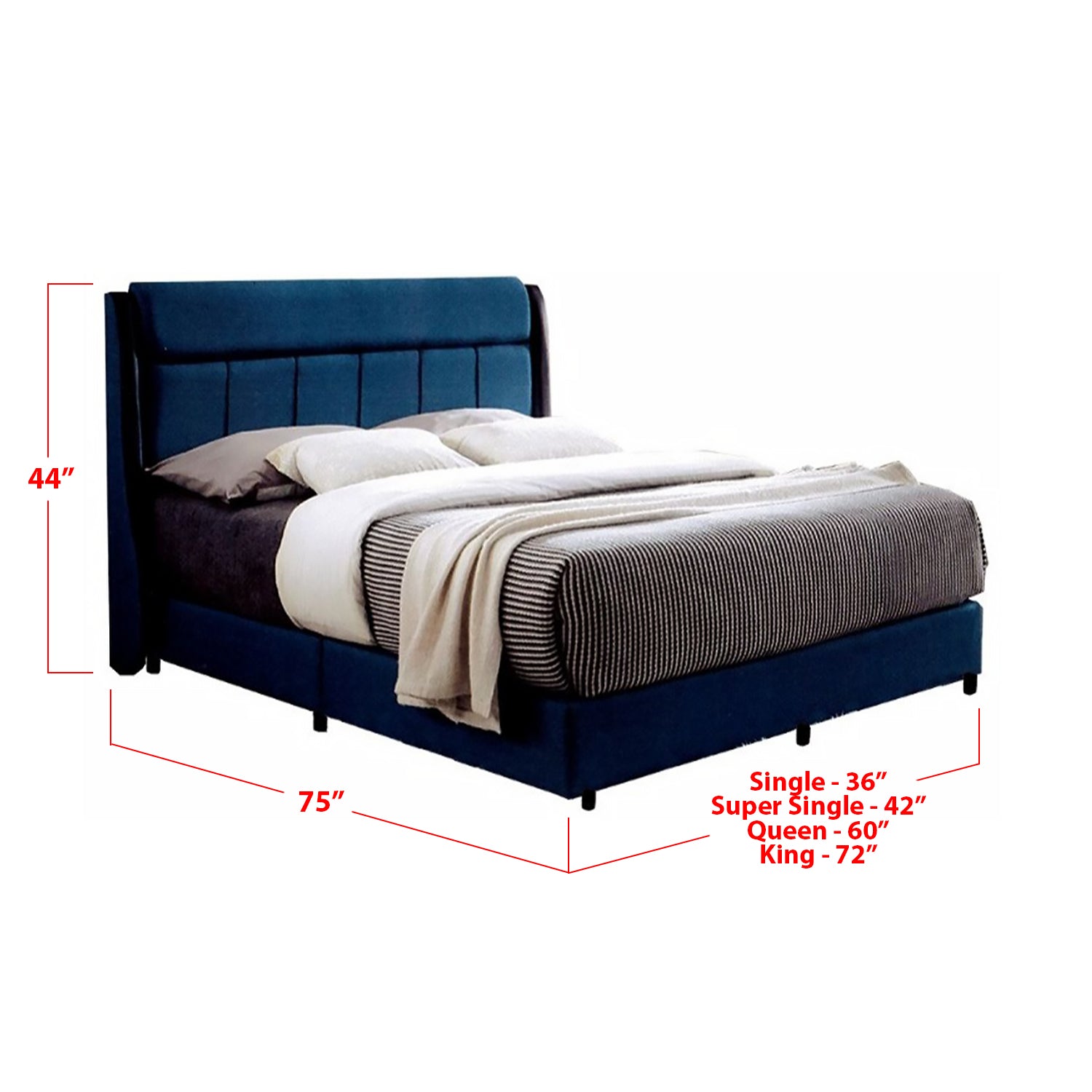 Alexander Luxury Fabric Bed Frame Dark Blue | FurnitureMart.sg