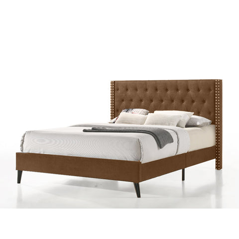 Image of Moonstar Classic Bed Frame In Black Velvet And Brown Faux Leather