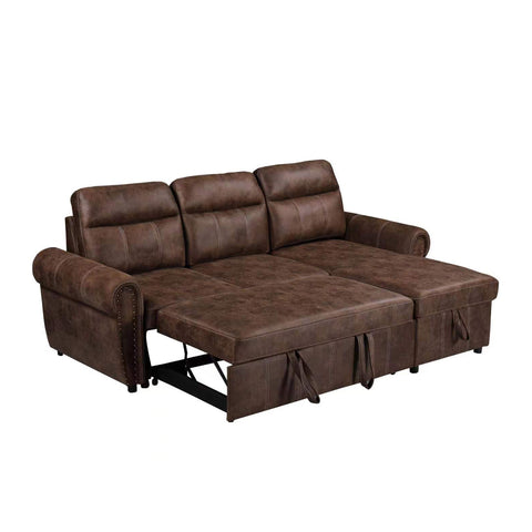 Image of Margo Sleeper Sectional Reversible Sofa in Grey and Brown Suede Fabric