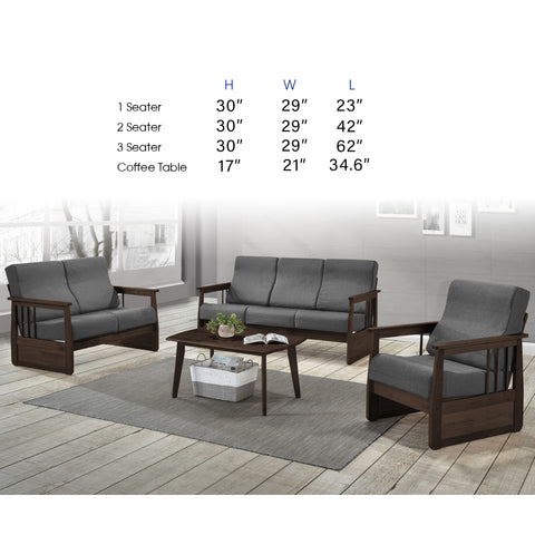 Jawee Living Room Set 2 Wooden Sofa Set Removable Fabric Covers with Coffee Table