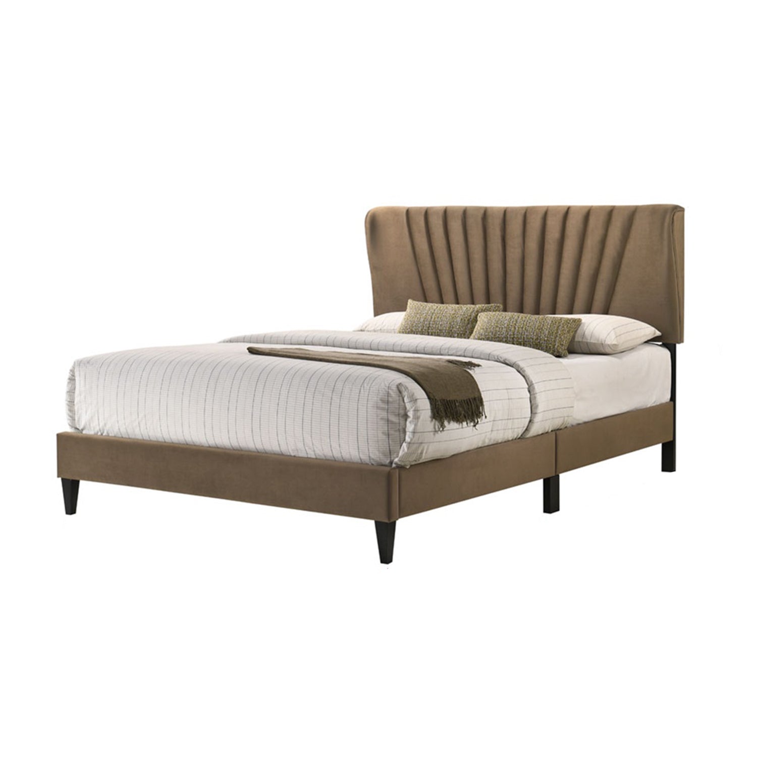 Adana Upholstered Queen Platform Bed Frame with a Vertical Channel Tufted Wingback Headboard w/ Mattress Option
