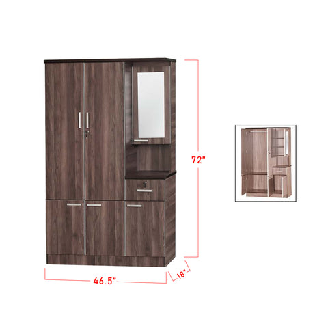 Image of Aries Series 3 Wardrobe 3-Door with Dresser in Dark Brown