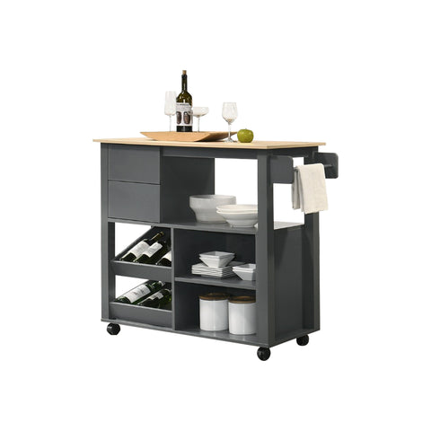 Image of CAROL Series 3 Mobile Kitchen Island/Storage Cabinet 2 Drawer with 4 Wheel Trolley Pantry Grey Color Solid Table Top