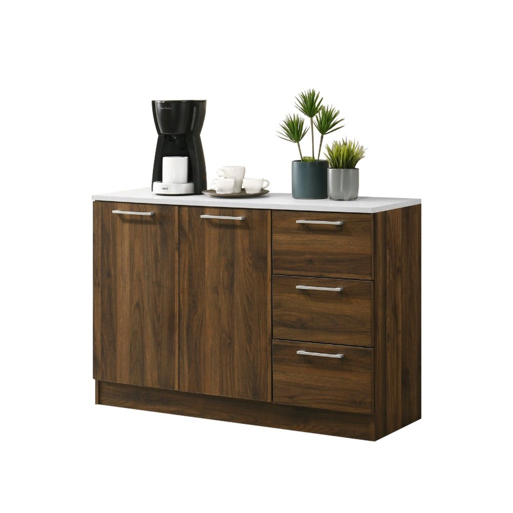 Jessie 3 Series 2/3 Door Kitchen Cabinet Melamine Top Panel in Brown & Natural Color
