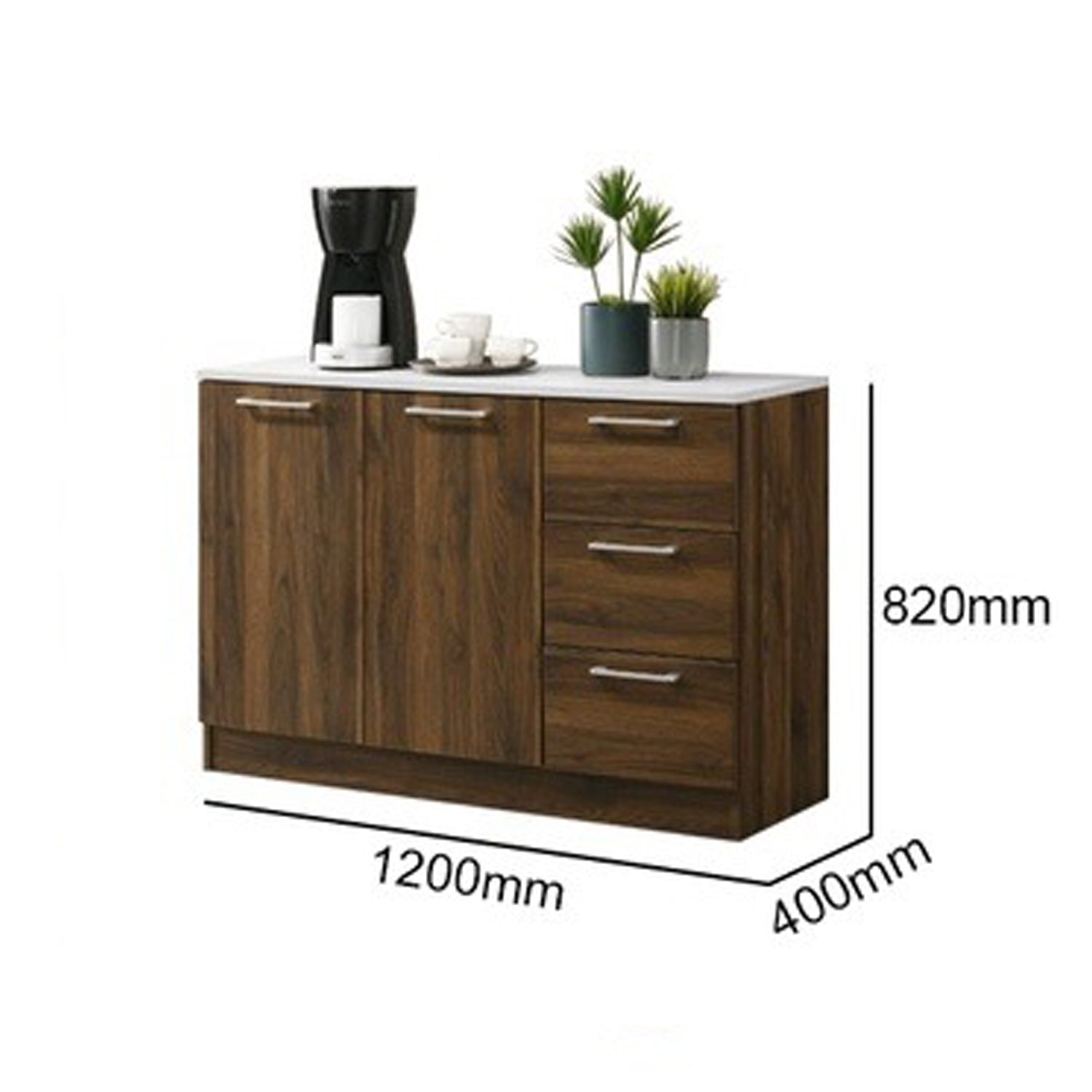 Jessie 3 Series 2/3 Door Kitchen Cabinet Melamine Top Panel in Brown & Natural Color