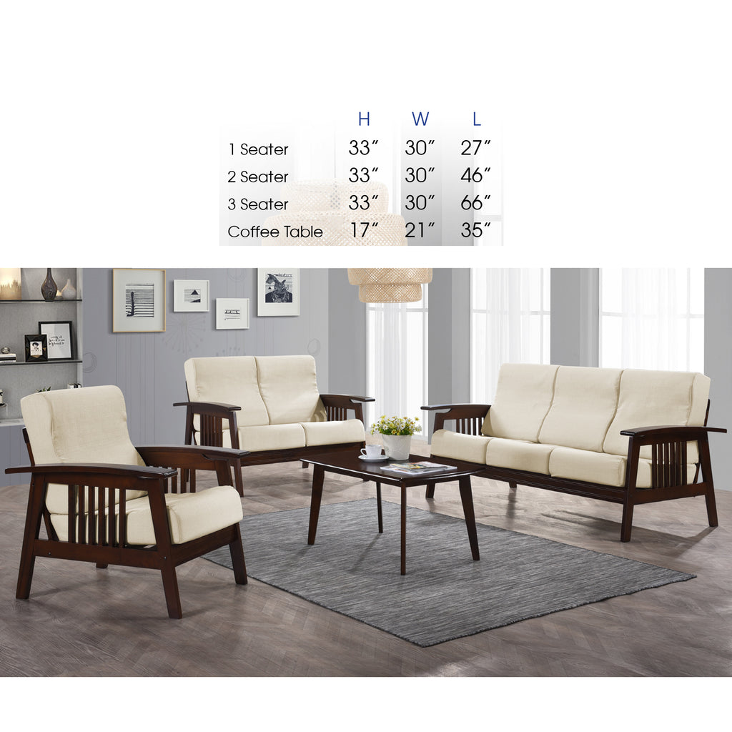 Jawee Living Room Set 3 Wooden Sofa Set Removable Fabric Covers with Coffee Table