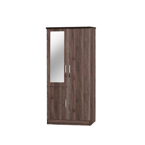 Image of Lana Series 4 Wardrobe 2-Door Cabinet with Mirror in Brown