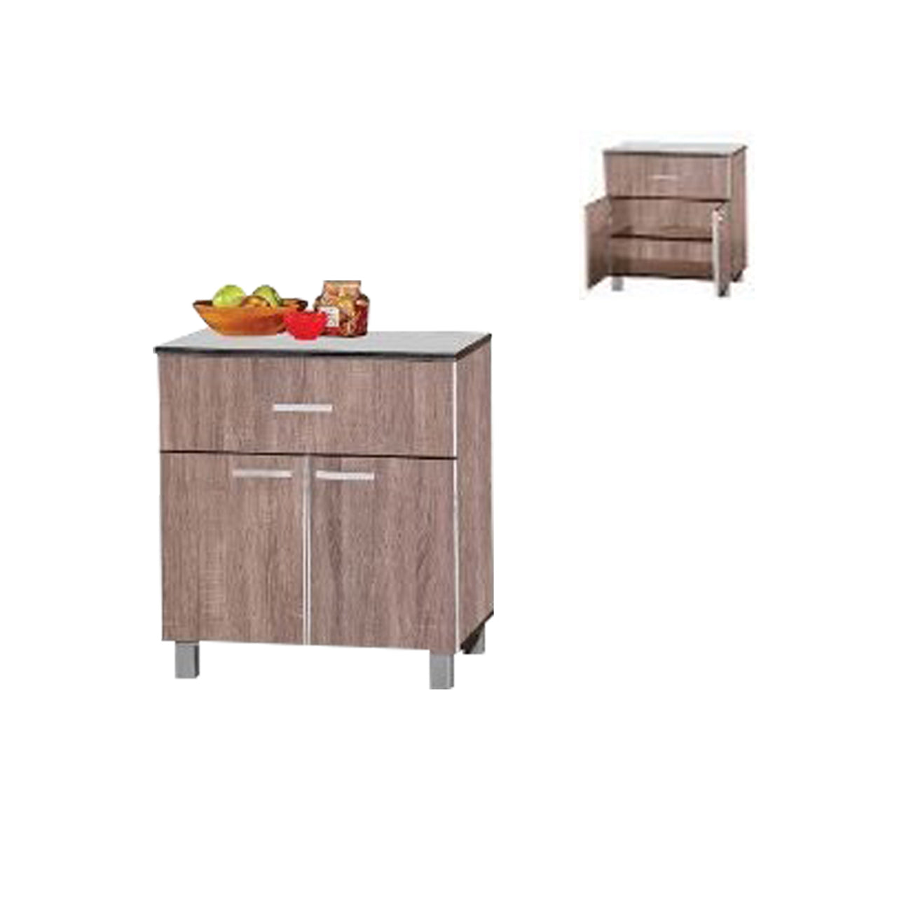 Lulu Series 4 Low Kitchen Cabinet with Drawer in Brown