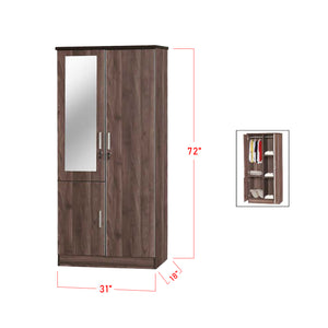 Lana Series 4 Wardrobe 2-Door Cabinet with Mirror in Brown