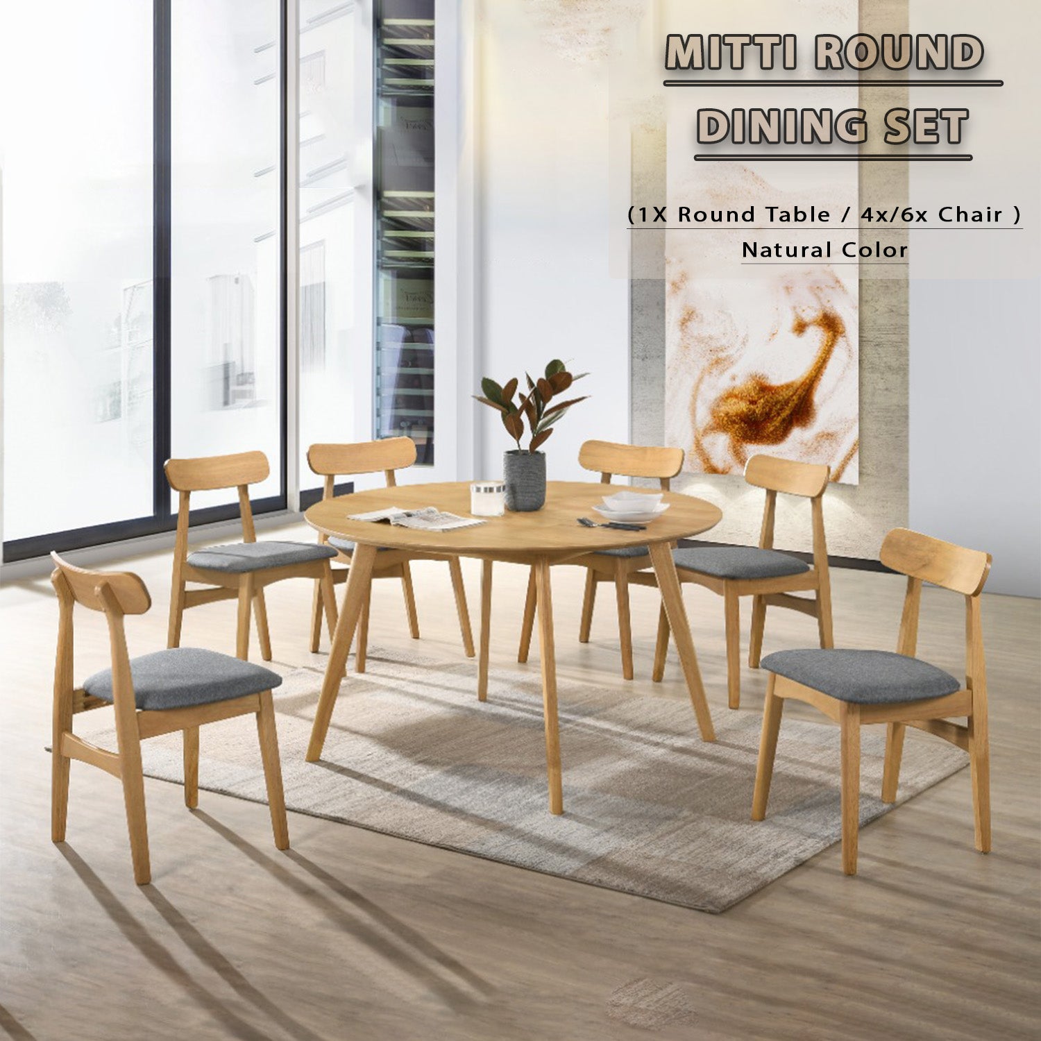 Mitti Round Dining Set Table with Chair in Natural Color