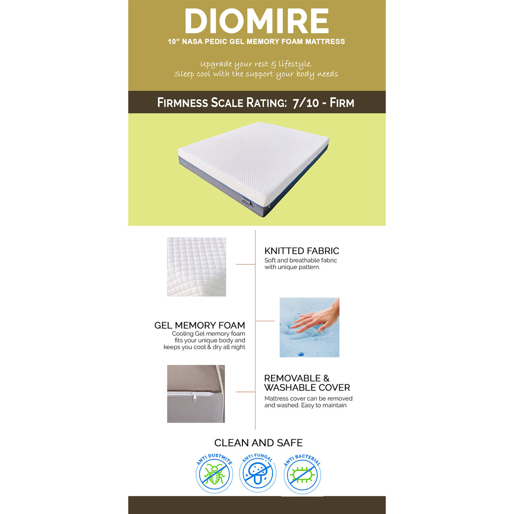 Ollie Fabric Divan Bed Frame With 10" Diomire Nasa Pedic Mattress - All Sizes Available