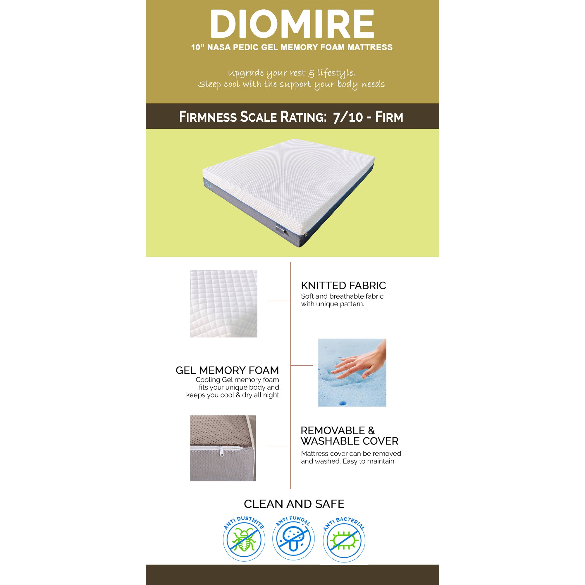 Ollie Fabric Divan Bed Frame With 10" Diomire Nasa Pedic Mattress - All Sizes Available