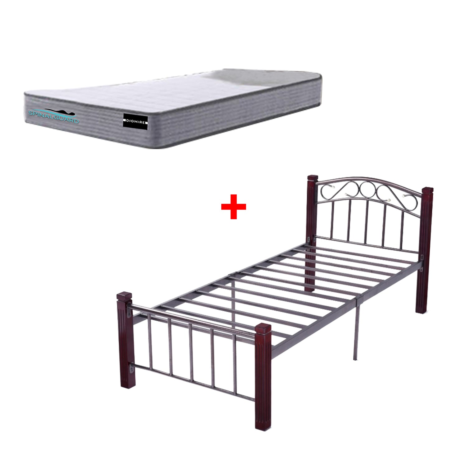 Adaline Single Size Metal/Wood Bed Frame with Mattress Furnituremart.sg