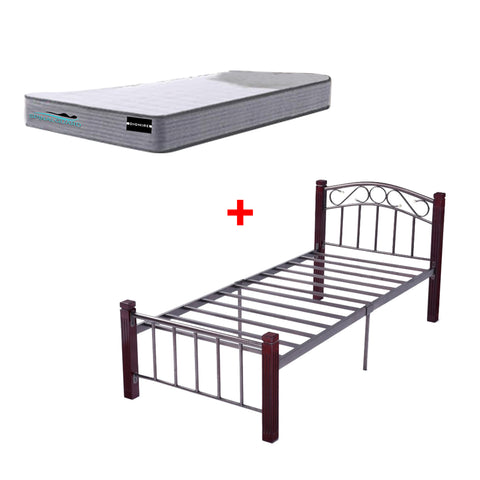 Adaline Single Size Metal/Wood Bed Frame with Mattress-Bed Frame-Furnituremart.sg