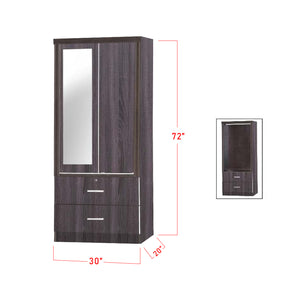 Lana Series 5 Wardrobe 2-Door Cabinet with Mirror & Drawers in Walnut