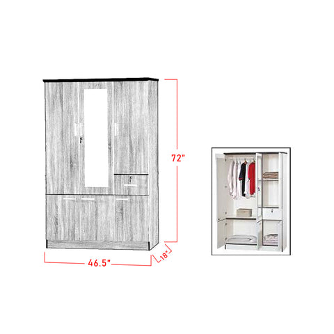 Image of Zara Series 5 Wardrobe 3-Door Cabinet with Mirror & Drawer in Brown