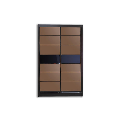 Image of Easton 5 Ft. Sliding Glass and Mirror Door Wardrobe In Black/ Brown-Wardrobe-Furnituremart.sg