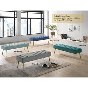 Eliza Bench/Chair / Light Gray Velvet Fabric / Wooden Base with the High Density Foam/ Light Gray