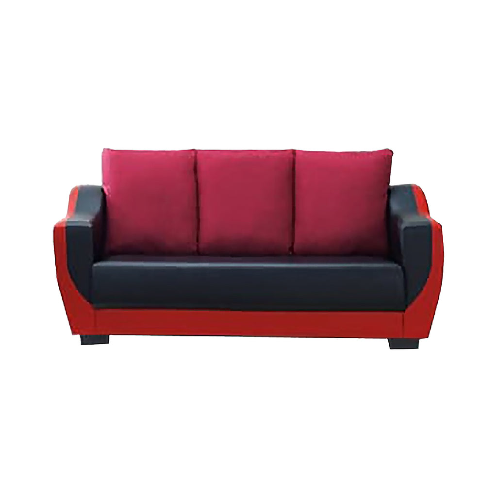 Ethan 3 Seater Modern Faux Leather Sofa In Red/Black-Furnituremart.sg