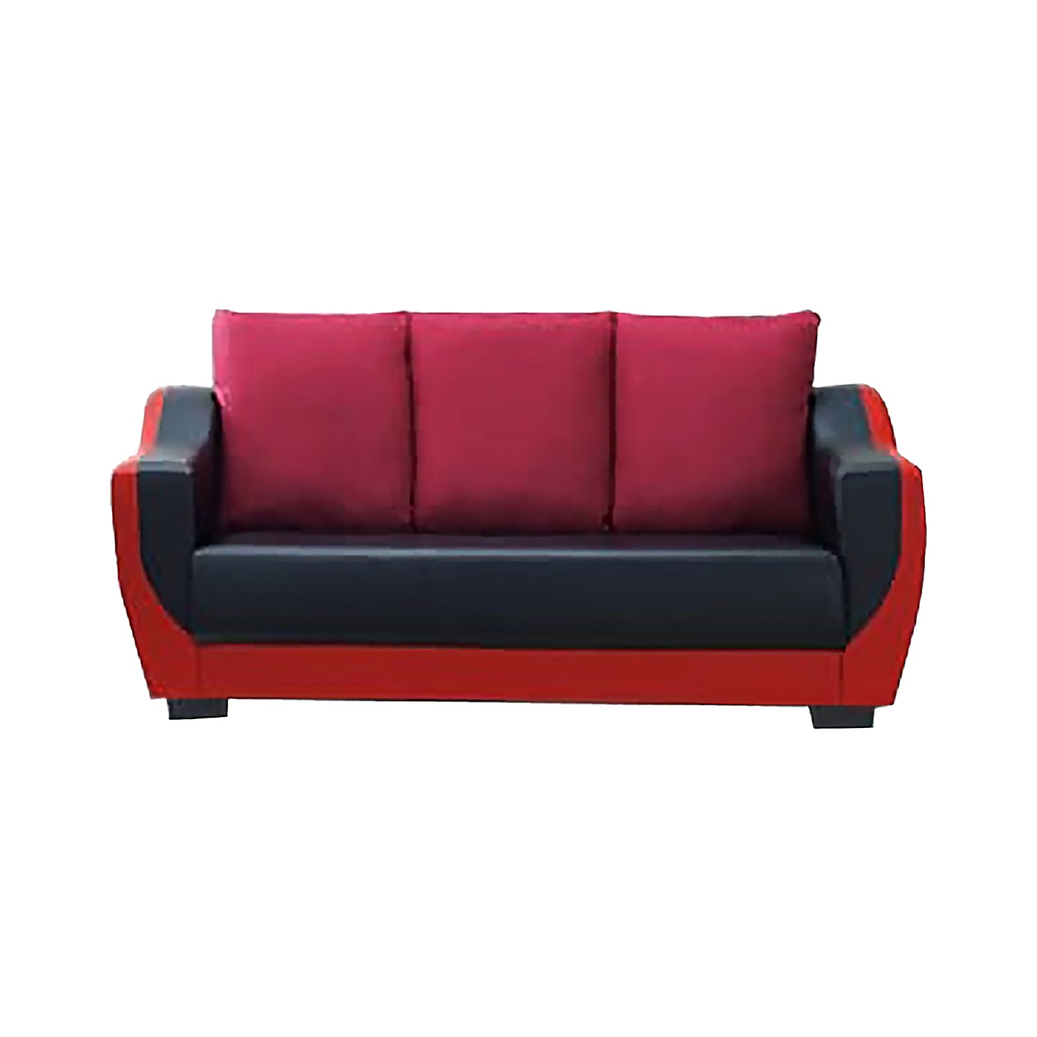 Ethan 3 Seater Modern Faux Leather Sofa In Red/Black-Furnituremart.sg