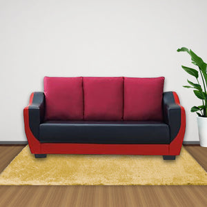 Ethan 3 Seater Modern Faux Leather Sofa In Red/Black-Furnituremart.sg