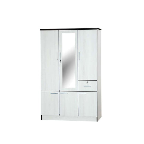 Image of Zara Series 6 Wardrobe 3-Door Cabinet with Mirror & Drawer in White
