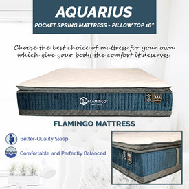 Flamingo Aquarius Pillow Top Pocketed Spring Mattress Blue In Single, Super Single, Queen and King Size