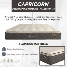 Flamingo Capricorn Pillow Top Pocketed Spring Mattress Grey In Single, Super Single, Queen and King Size