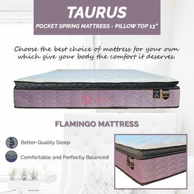 Flamingo Taurus Pillow Top Pocketed Spring Mattress Lavender In Single, Super Single, Queen and King Size