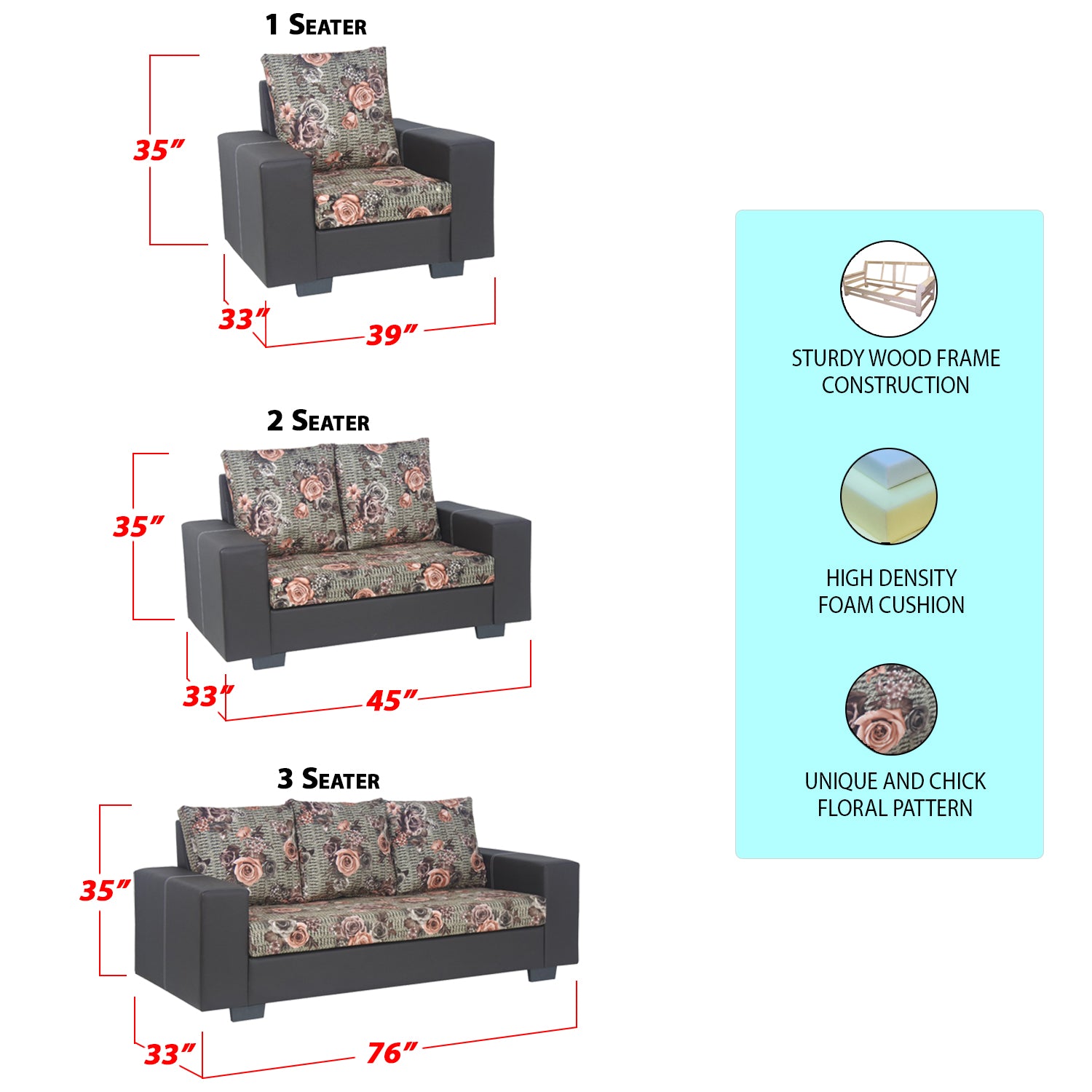 Furnituremart Florida 3 Seater Sofa